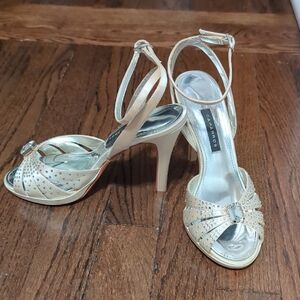 Caparros Strappy Gold Heels with Rhinestones